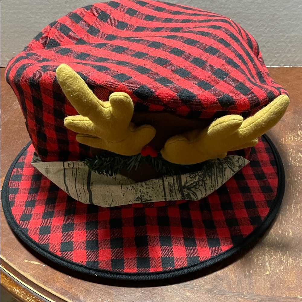 Plaid Reindeer Holiday Hat